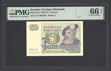 Sweden 5 Kronor 1976 P51c Uncirculated Graded 66