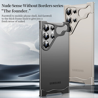 For Samsung S23 S24 Ultra Frameless Case Aluminum Metal Corner Pad Lens Cover