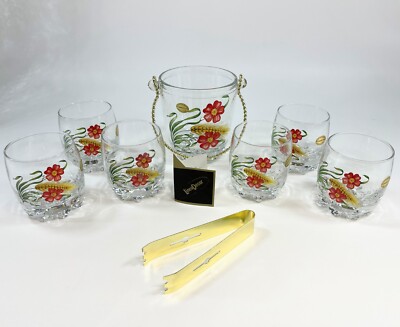 Vintage Italian Linea Decor Handcrafted Ice Bucket & Set of 6 Whiskey Glasses