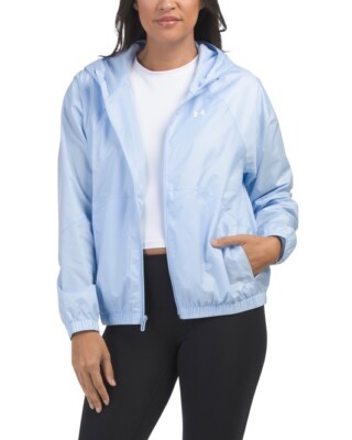 Large NWT Under Armour Blue Lightweight Rival Sport Windbreaker Hooded Jacket