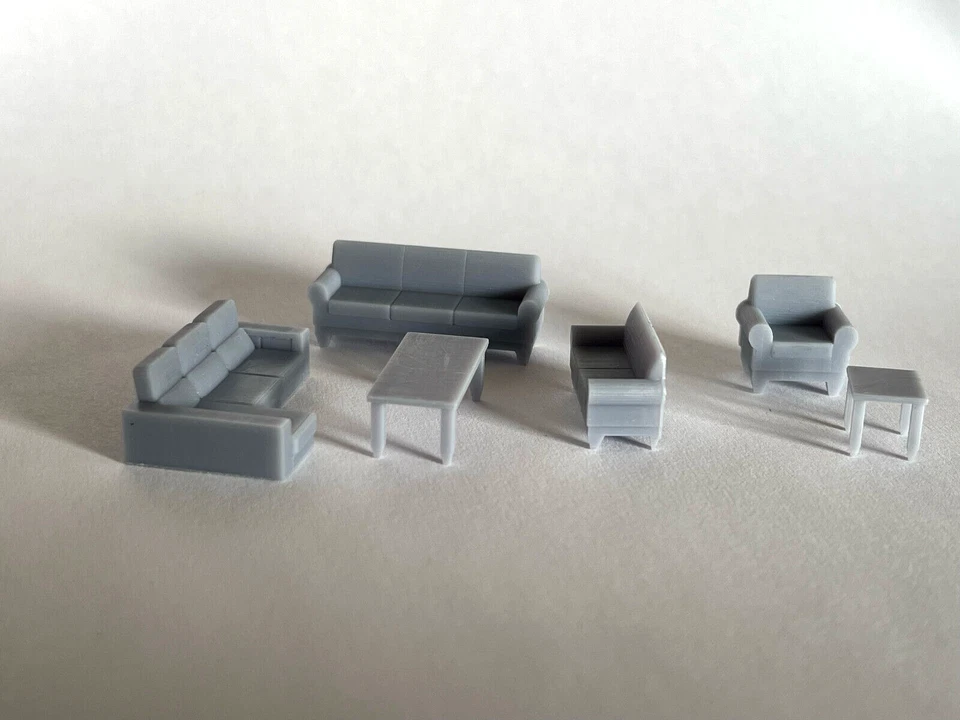 CONJUNTO Paquete Muebles de Salón Calibre HO Escala 1/87 Sofá Mesas Sofá Foto 2 de 2