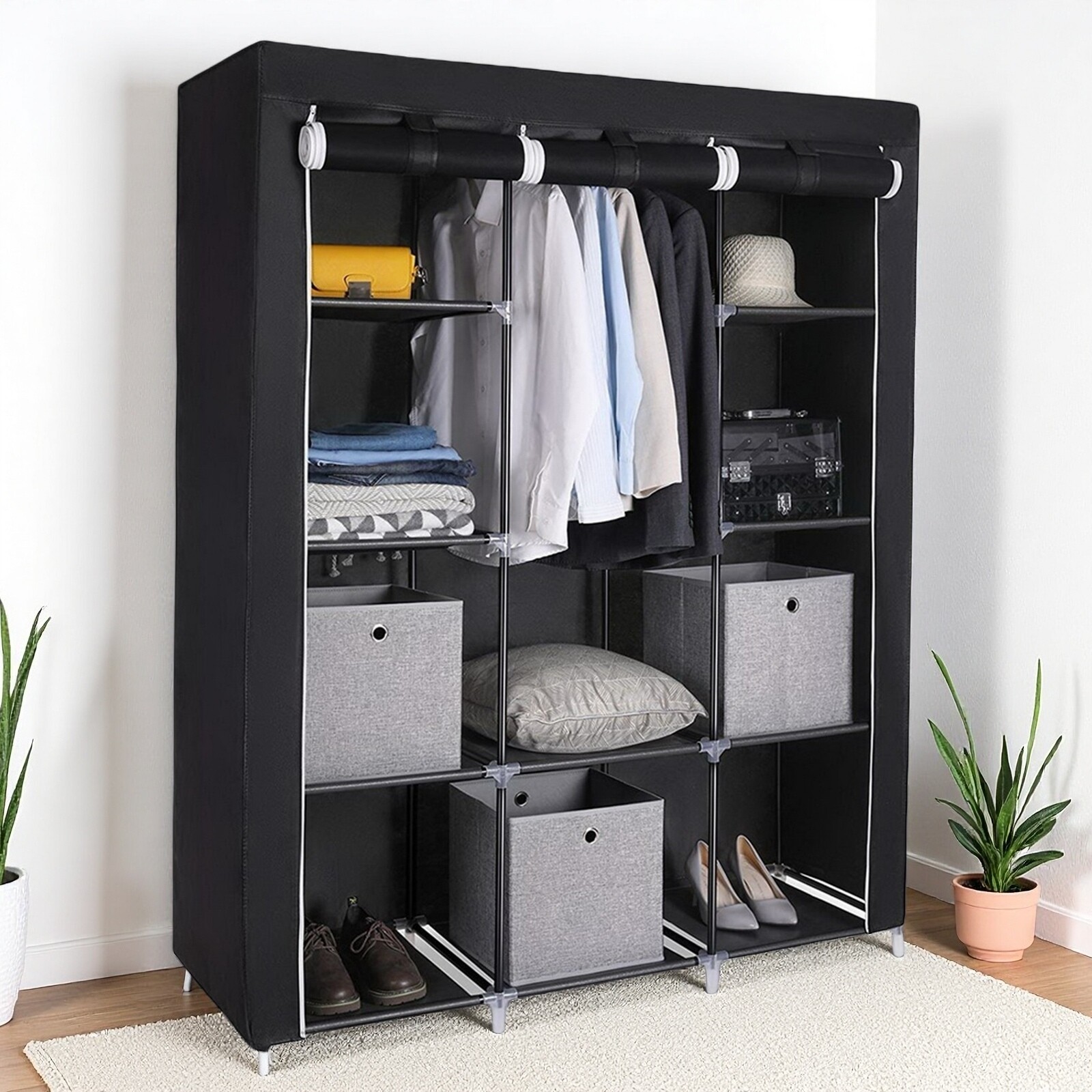 4-Tier Black 10-Cube Closet Storage Cabinet with Non-Woven Fabric Wardrobe