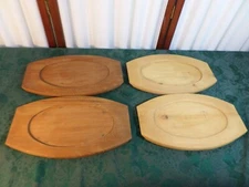 4pc Vintage Double Handled Wooden Steak Plate Holders w/Oval Cut-Out Center