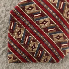 Geoffrey Beene Tie Blue Red Beige Geometric 100% Silk 4"