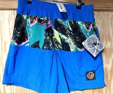 Vintage 90s OP Ocean Pacific Blue Neon Graphic Swim Trunk Shorts NOS Size Medium