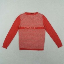 Vtg 70s GIVENCHY Sweater Unisex L Linen Blend Orange Stripes Spell Out Crew Neck