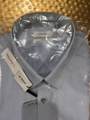 Calvin Klein Steel Slim Fit Solid Dress Shirt Non Iron Moisture Wicking  Fabric | eBay