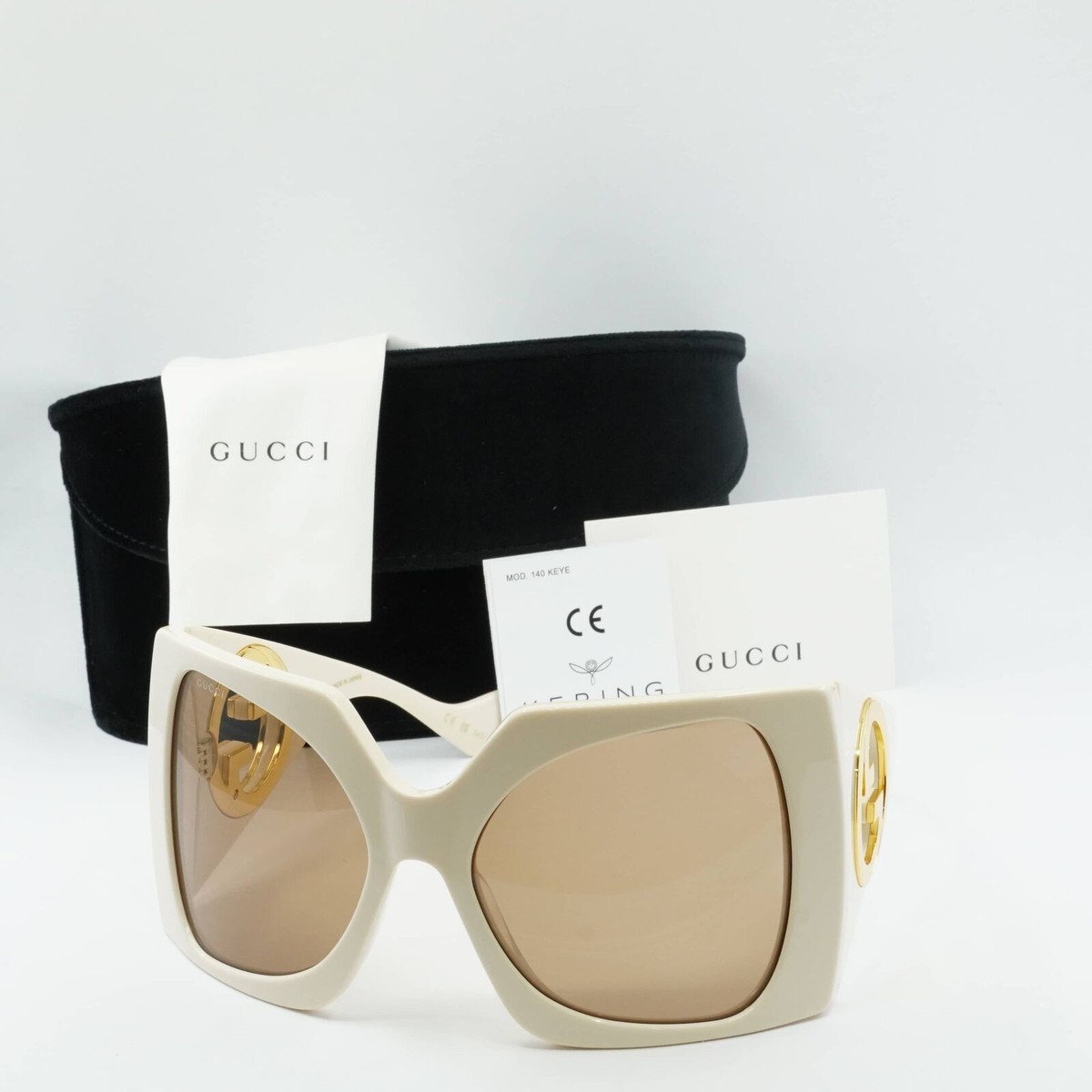 GUCCI GG1255S 002 Ivory/Light Brown 64-20-125 Sunglasses New