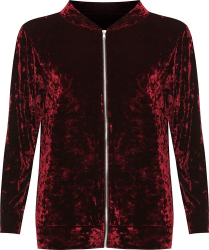 Women's Plus Long Sleeve Velour Velvet Coat Top New Ladies Zip Bomber Jacket - Picture 10 of 10