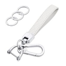Microfiber Leather Car Keychain Wrist Lanyard Wristlet Keychain White Silver