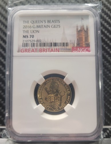 Queen's Beasts The Lion Of Eng Great Britain 2016 25 Pounds 1/4 oz Gold NGC MS70