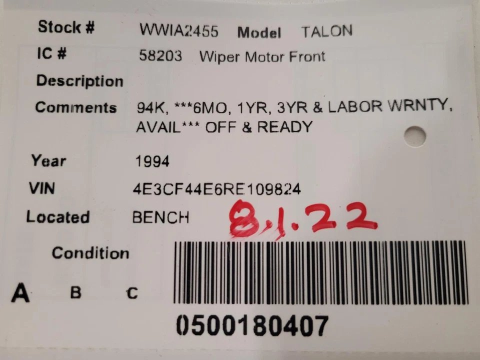Б/у мотор стеклоочистителя ветрового стекла подходит: 1994 Eagle Talon класса A - Изображение 3 из 4