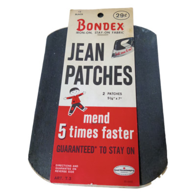 Vintage Bondex Iron-On Jean Patches Black Stay-on Fabric 5.125'' x 7'' 