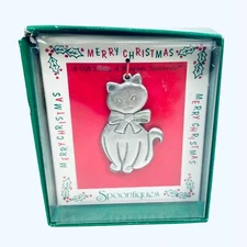 Vintage Spoontiques Pewter Christmas Ornament - Old Store Stock - Cat Ornament