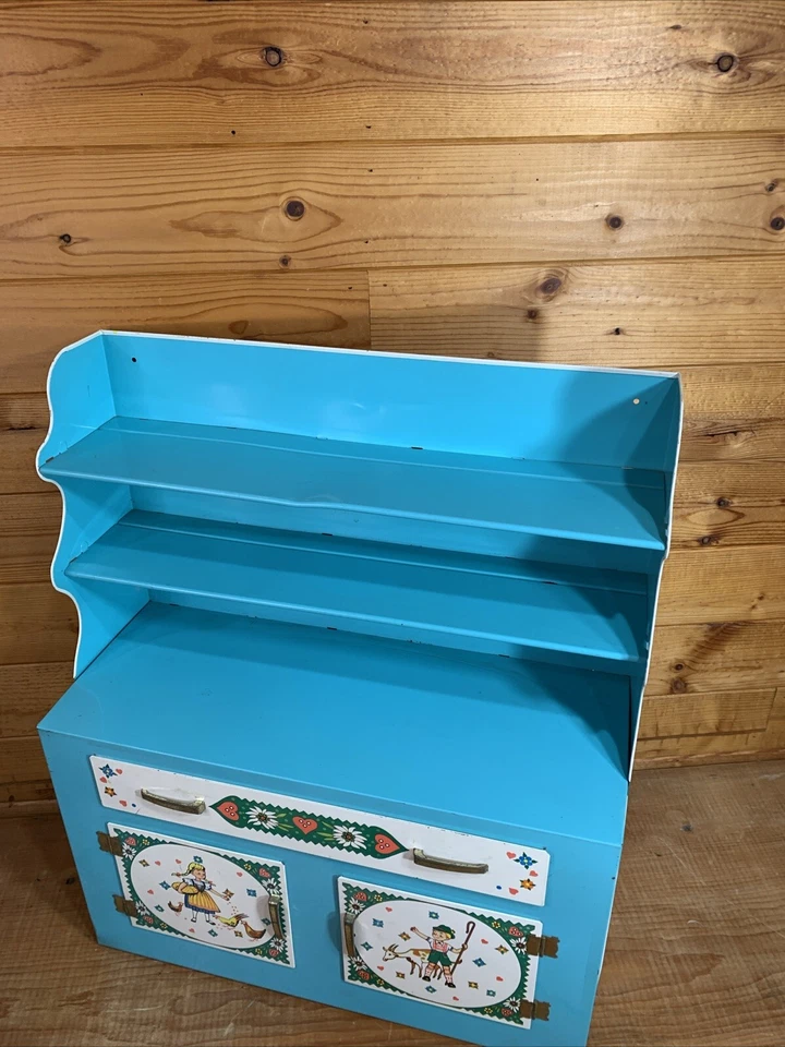 "Armario de colección Wolverine litográfico de hojalata con cajón usado en excelente estado 20-1/8"" x 17 x 6-3/4""" Foto 2 de 4