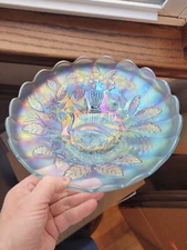 Awesome Ice Blue Northwood Carnival Glass Peacock & Urn Master IC Bowl COLOR!!!!