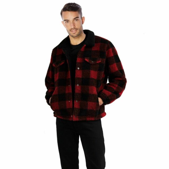 levi's men's sherpa trucker jacket red tibetan plaid