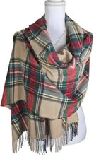 LOOK BY M ~Woman Large Size~ Multicolor Plaided Scarf Cashmere Blend Wrap, Warm.