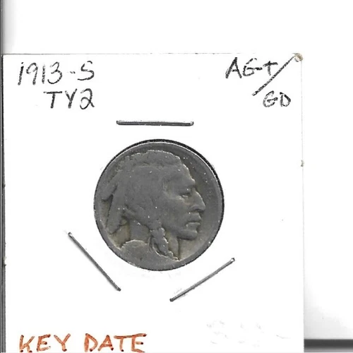 1913-S TY2 BUFFALO NICKEL DATE IS ALL THERE, BUT VERY WEAK FULL RIMS BOTH SIDES