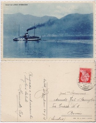 AK - Gruss vom Lago Maggiore. gereist 1938, Schiff
