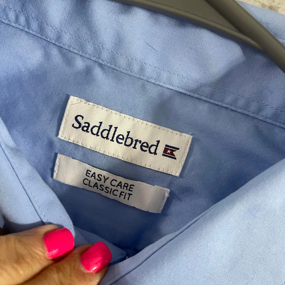 Saddlebred мужской размер XL платье рубашка на пуговицах средний синий твердый легкий уход - Изображение 4 из 4