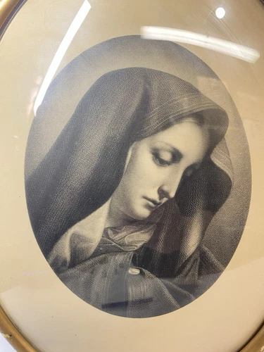 Vintage Convex Glass Metal Wall Hanging Frame Virgin Mary - Picture 3 of 14