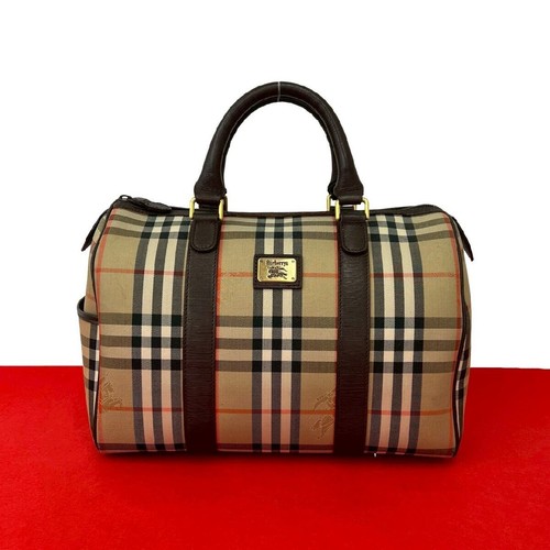 BURBERRY Handbag Nova Check Canvas Leather Brown Authentic From Japan