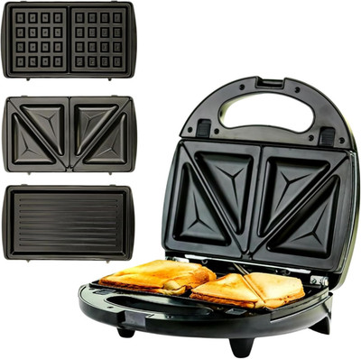 3 in 1 Electric Sandwich Maker, Panini Press Grill and Waffle Iron Set with Remo