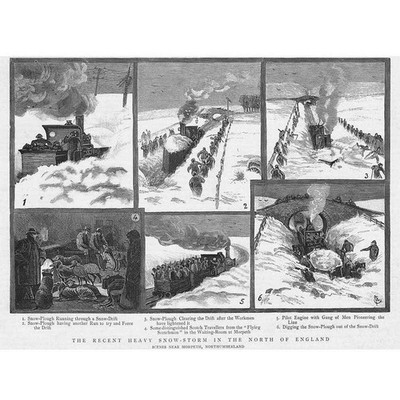 Der jüngste schwere Schneesturm im Norden Englands - antiker Druck 1888