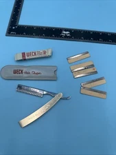 Vtg Weck Hair Shaper Razor - E. Weck & Co, NYC Gold Tone Steel Barbershop USA