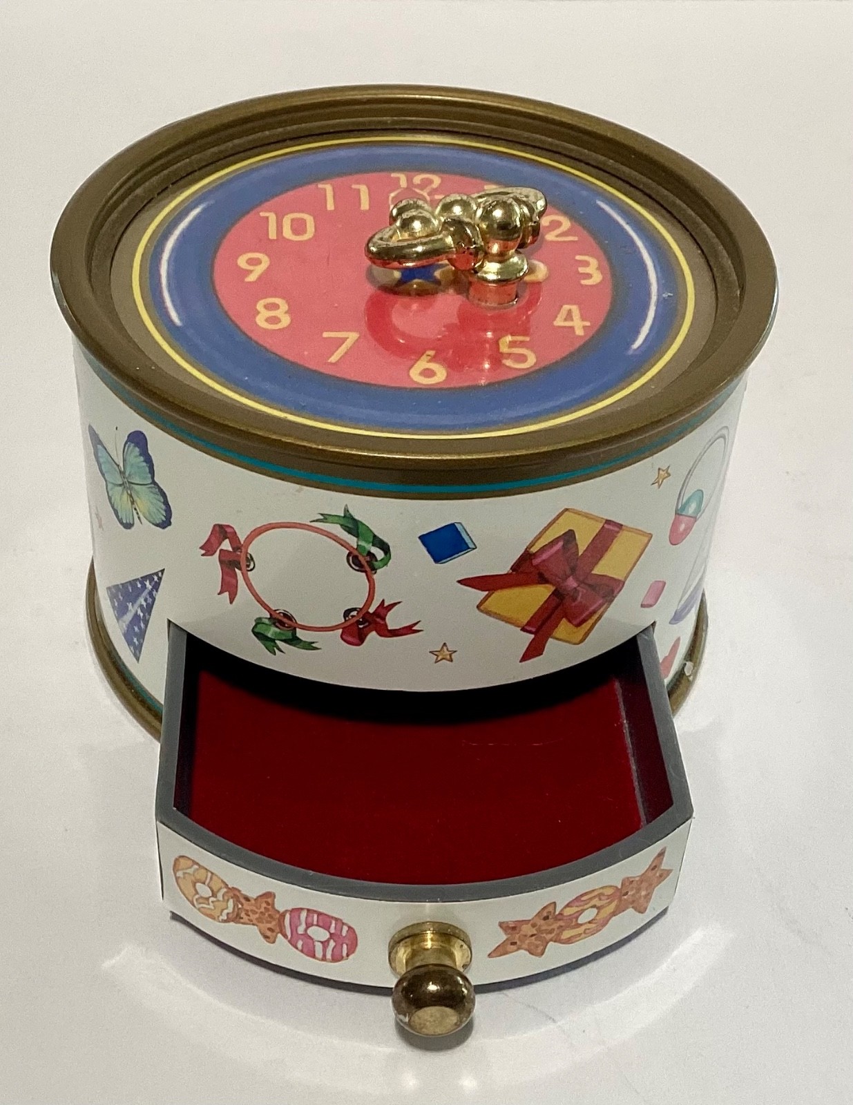 Vintage 1994 Koji Murai Sankyo Round Keepsake Music Box With Drawer - Working