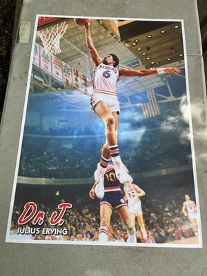 Julius Erving Dr J Philadelphia 76ers Dunk Basketball Poster Reprint 24x36
