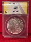 1886 $1 Morgan Silver Dollar - VAM-5 Doubled 18 - ANACS MS 63