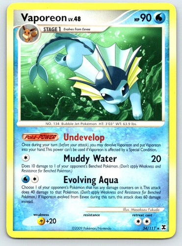 Vaporeon 34/111 Rare Rising Rivals Pokemon Moderately Played