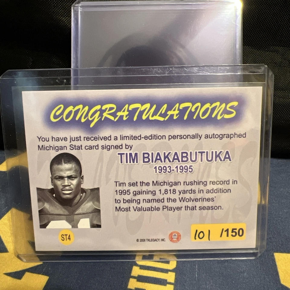 2006 TK LEGACY MICHIGAN WOLVERINES TIM BIAKABUTUKA AUTO /150 #ST4 - Image 2 of 2