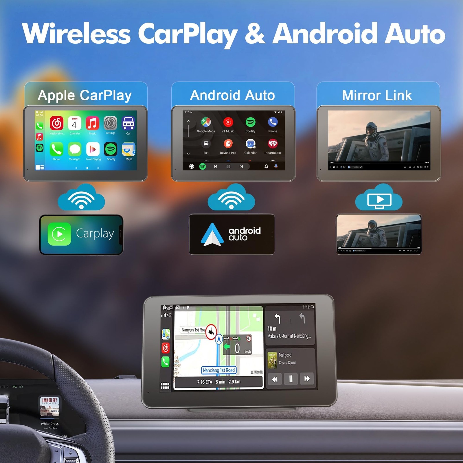 【】 2025 Wireless Portable Carplay and Android Auto, Carplay Screen for Car wi...