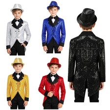 Boys Jacket Magician Tuxedo Blazer With Bowtie Tailcoat Shiny Coat Party Set