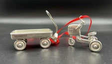 Lenox Kirk Stieff Pewter Toy Wagon & Lawn Mower Trike Pewter Ornament USA