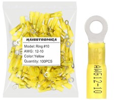 100pcs 10 Yellow Marine Grade Heat Shrink Ring Connectors,12-10 Gauge Tinned...