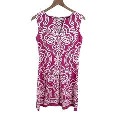 Barbara Gerwit Womens Small Pink White Paisley Print Sleeveless Shift Dress