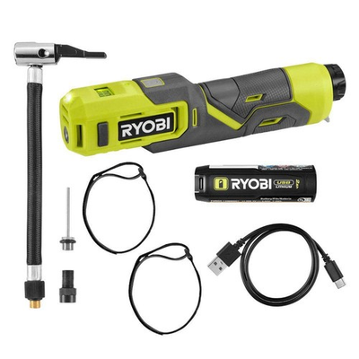 #ad RYOBI USB Lithium Cordless Bike amp; Ball Pump Inflator Kit w Battery Cable $34.99