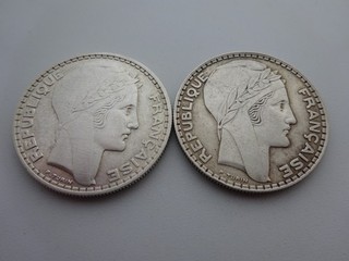 JOLI DUO de 2 x 20 FRANCS TURIN en ARGENT dont 1929 et 1933 rameaux courts en TB