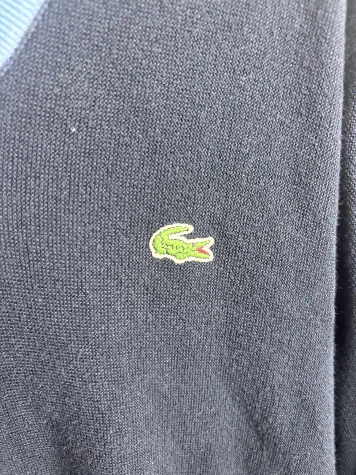 Lacoste Sweater Mens XL Blue V Neck Pullover Knit Contrast Trim Croc Logo France thumbnail 3