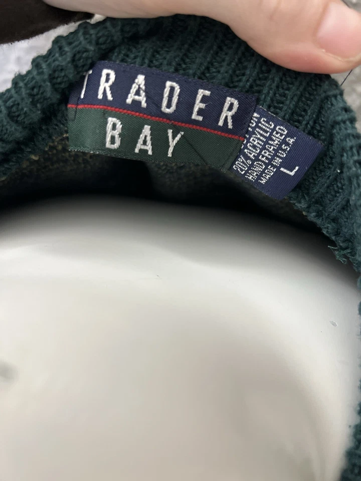 Vintage Trader Bay Grandpa Sweater L Green Geometric Knit 90s Retro Cozy - Image 3 of 4
