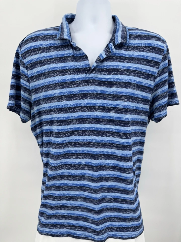 Michael Bastian Men's XL Polo Shirt Blue Striped 100% Cotton Designer - Image 2 of 4