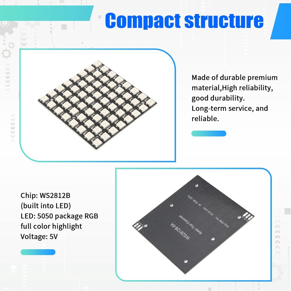 WS2812 LED 5050 RGB 8x8 LED Matrix WS2812B 8x8 64-Bit Full Color 5050 ...