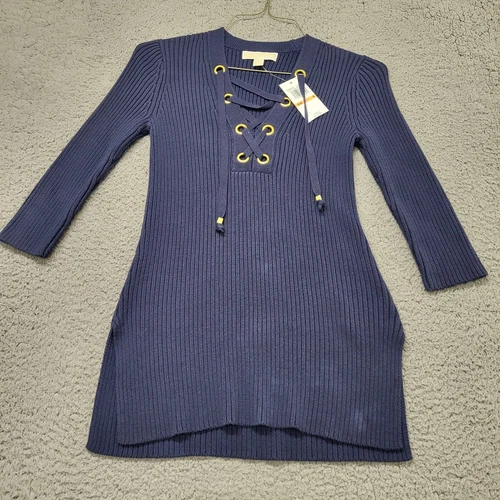Maglione Michael Kors stringato vero blu navy elasticizzato taglia media nuovo con etichetta JS76N4U4VE