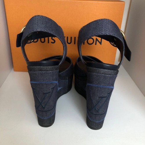 Louis Vuitton Sandali Navy Denim Pelle Zeppa 36EU 6US Donna - Foto 16 di 24