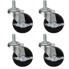 4x 3 Inch Rubber Casters Heavy Duty Safety Brake Wheels For Wire Shelving Rack