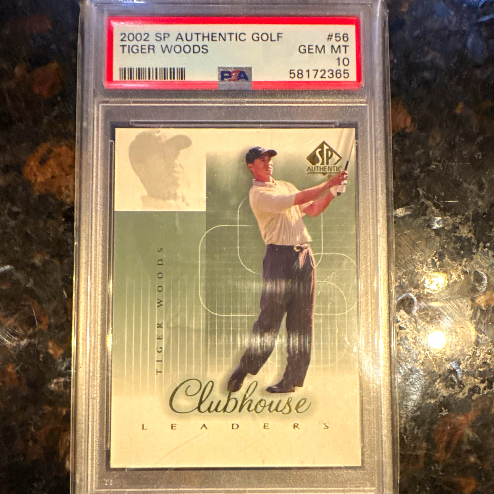 Upper Deck 2002 SP Authentic Clubhouse Leaders Tiger Woods #56SPA PSA 10 view 1
